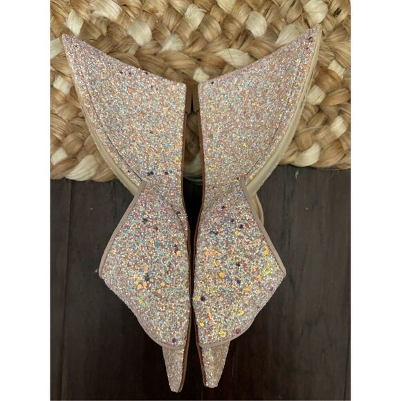 Anthropologie Maeve Pearl Pink Glitter Square Toe Heeled Mules, $168 - Picture 6 of 8